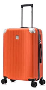 ATX Luggage Medium Suitcase on 4 Dual Spinner Wheels Super Lightweight ABS Hard Shell Hold Check in with Built-in TSA Lock (Orange, 65 Liter)