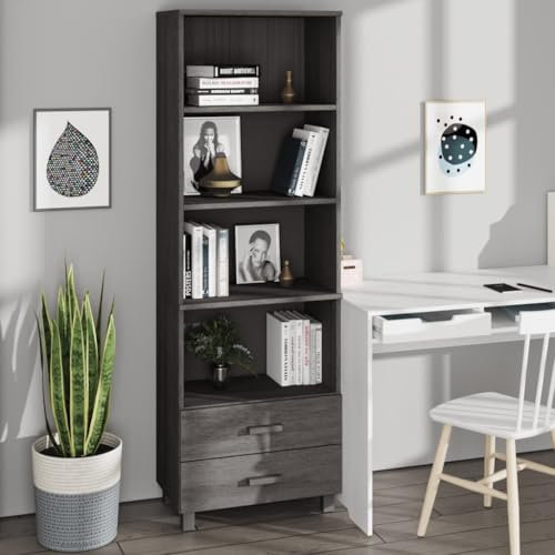 Willood Highboard HAMAR Hellgrau 60x35x180 cm Massivholz Kiefer