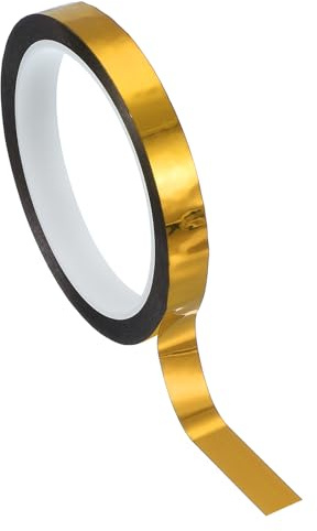 PATIKIL Nastri in Poliestere Metallizzato 12mm x 50M Nastro Metallico Adesivo Decorativo per Specchi Dettagli Decorazioni Grafiche Pareti Finiture Barche, Oro Lucido