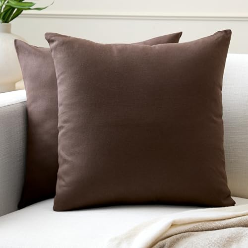 Encasa XO Kissenbezug Baumwolle, ohne Füllung 45x45 cm | Dunkelbraun, Canvas Gewebe | Verdeckter Reißverschluss | Maschinenwaschbar | Sofakissen, Couch & Bett | 2er-Set