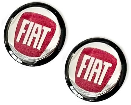2 adesivi da 14 mm di diametro con logo per FIAT. Adesivi con emblema con protezione in silicone trasparente (14 mm, 2 pezzi, nero, argento, rosso epoxy)