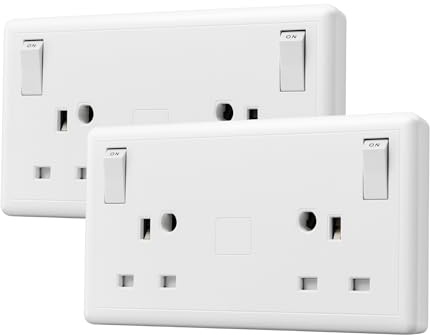 SHPELEC 1 to 2 Gang Socket Converter, Converts Single 1G Wall Socket to 2 Way, Easy Install White Faceplate, BS1363 Compliant (2)