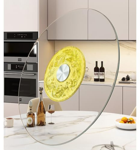 Nileco Lazy Susan de Cristal Templado para Mesa, Bandeja Giratoria Redonda para Servir para Reuniones Familiares, Banquetes, Restaurantes, Silenciosa/No Se Vuelca Fácilmente(Diameter: 50cm/20inch, B)