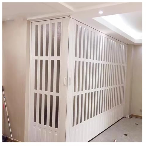 porte coulissante pliante Porte Accordéon Intérieure, Porte Pliante Coulissante Avec Cadre En Aluminium, Rail Suspendu, Porte Rétractable Double Pour Douche/Salle De Bain/Chambre(90X90cm)