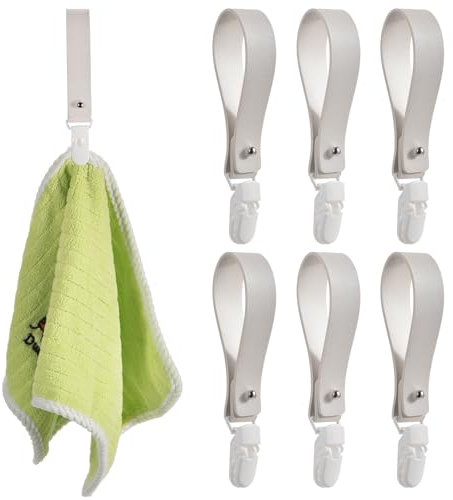 GGXZHT 6 Pièces Pince à Serviette, Accroche Torchon Porte-Serviettes avec Boucle en Cuir, Crochet Torchon Porte Serviette Salle de Bain, Clips Porte-Torchon Placards Serviettes Suspendues.