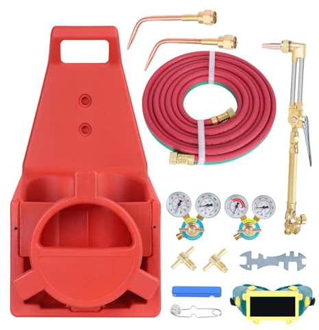 sxvbdway Oxy-Acetylene Torch Kit Torche Portable Medium Duty Soudage & Coupe Set pour Brasage Soudage Gaz Soudage (Sans Cylindre de Gaz Inclus) Rouge