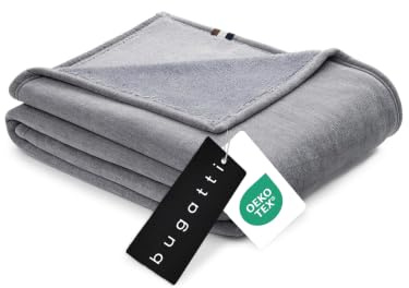 bugatti Decke Doppio Soft 160x220 - Polyesterflausch kuschelig, warm & waschbar, XXL Kuscheldecke hellgrau