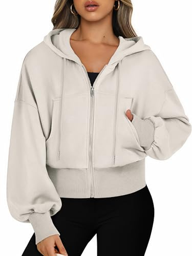 Jhsnjnr Damen Sweatjacke Mit Kapuze Crop Hoodie Zipper Kurze Jacke Dünn Kordelzug Langarm Sweatshirt Kapuzenpullover