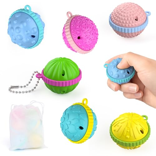 ddLUCK Silicone Fidget Toys Sensory Balls for Autism & ADHD , Press Texture Activity Ball Toy for Kids & Adults, Calm Stress Anxiety Relief for School Classroom Office Travel with Storage Bag(6 Pack)