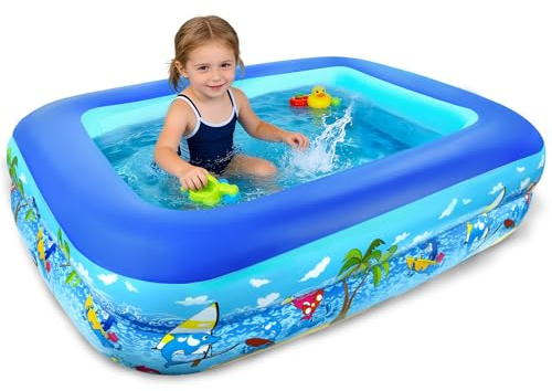 Piscine Gonflable Rectangulaire, Petite Piscine Gonflable Enfant, 120 cm Piscine Rectangulaire Enfant, Pataugeoire Gonflable Portable pour Balcon, Jardin, Plage, Intérieur et Extérieur