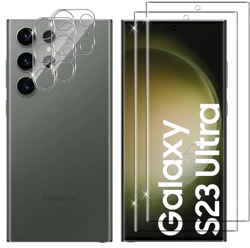 Lutree para Samsung Galaxy S23 Ultra 5G Cristal Templado, 2+2 Piezas 3D Protector de Pantalla + Protector de Lente de Cámara, Dureza 9H HD Sin Burbujas Vidrio Templado Película Protectora