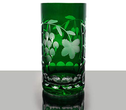 CRISTALICA Longdrinkglas Traube Weinrebe 340ml Trinkbecher Bleikristall geschliffen grün