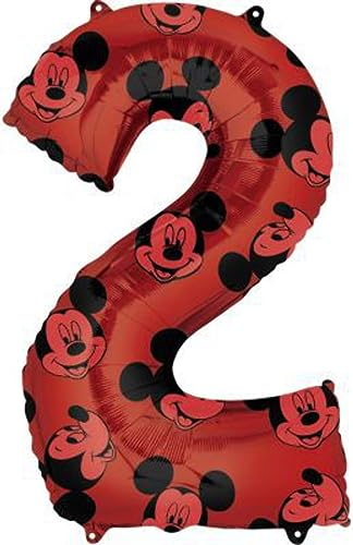 Amscan Anagram 4013201 – Disney Mickey Mouse Nummer 2 Folienballon – 66 cm, Rot/Ausflug, Einfarbig (Getaway Solids)