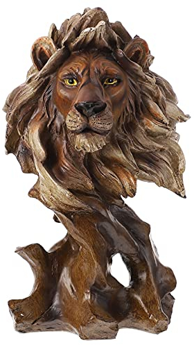 VOSAREA Löwenkopf Statue Harz Tier Kopf Skulptur Dekofigur Tisch Löwenkopf Figur Wohnkultur Löwe Statue Ornament für Zuhause Büro Einzugsgeschenk