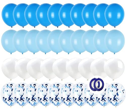 GUO-YING 60 Stück Luftballons Blau Weiss, 6t Konfetti Blau für Hochzeit Geburstagsdeko Babyparty Junge Dekoration Valentinstag (Blau)