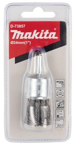 Makita D-73857 Pinselbürste Ø 24 mm, gezopft, verzinkter Stahldraht, 6 mm Rundschaftaufnahme, Drahtbürste zum Entrosten, Entzundern, Aufrauen und Reinigen von Stahl