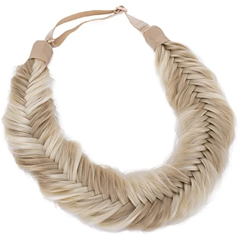 CAISHA Fischgrätenzopf Zopf Haarteil Haarband Stirnband Haarschmuck Geflochten Hellblond Gesträhnt HZ309