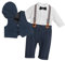 Baby Anzug Junge Hochzeit Neugeborenes Taufanzug Taufe Geburtstag Festliche Langarm Fliege Overalls Strampler+Weste+Mütze 3tlg Bekleidungssets klamotten Taufbekleidung Babykleidung Blau 3-6 Monate