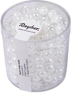 Rayher Großlochperlen, Glas, weiß und kristall, 5,4 mm ø, Großlochradl, Perlen zur Schmuckherstellung, Dose 55 g, 14870102