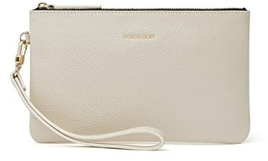 Doris&Jacky Goatskin Leather Wristlet Clutch Wallet Cute Small Pouch Bag With Strap, 2-cowhide-off White, Detachable