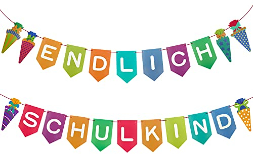 Oblique Unique® Endlich Schulkind Girlande Zuckertüten Wimpel mit Buchstaben Hänge Deko Banner für Schuleinführung Einschulung Schulanfang Dekoration Schule Jungs Mädchen bunt