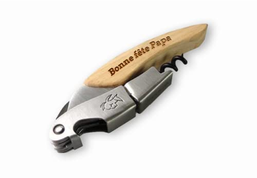 Tire bouchon personnalisé Mabouteille® - Tire bouchon lame en bois avec gravure laser pour message, prenom, slogan…