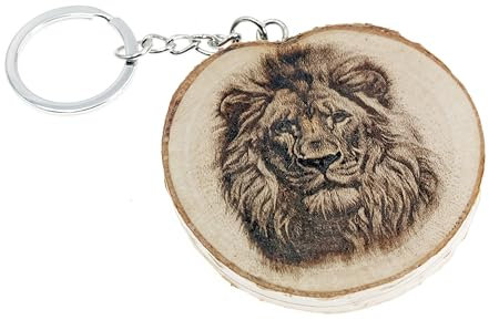 Generico Porte-clés en bois naturel avec gravure photo de lion, roi de la forêt, Bois de bouleau, Taille Unique