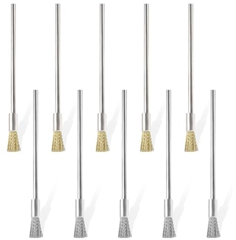 10 Pcs Wire Brush Extended Steel Cleaning End Brushes Pen Wire End Cleaning Brush Metal, 3*6*100mm Small Pen Shape Stainless Steel Wire Brush Rust Paint Removal Bits Polishing Rotary Tools Accessories