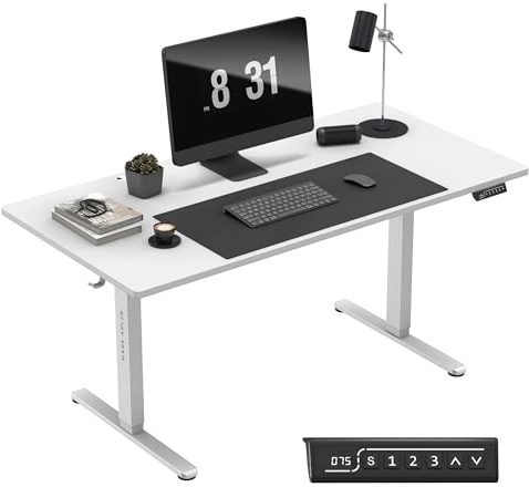 MARK ADLER Leader 7.6 White | Höhenverstellbarer Schreibtisch Stehpult Stehschreibtisch | 160x80cm | 3 Memory-Steuerung | Touchscreen | Kabeldurchführung | Kopfhörerhaken Getränkehalter | Weiß