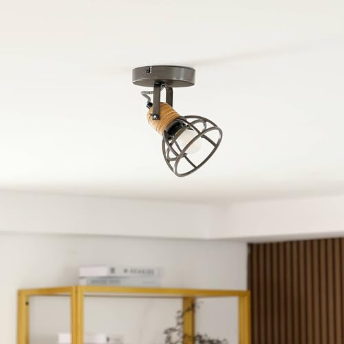 Lindby Strahler Arinthea (Landhaus, Vintage Rustikal) in Schwarz aus Metall (1 flammig E14) - Deckenlampe Deckenleuchte Lampe Spot Wohnzimmerleuchte