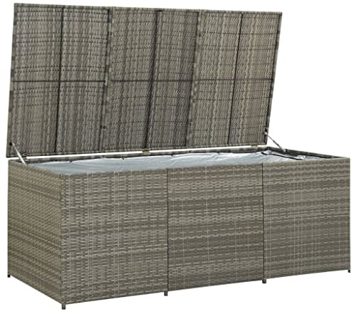 HUAKEHOM Gartenbox Auflagenbox Kissenbox Kiste Gartentruhe Truhe Box Aufbewahrungsbox Auflagenkiste Garten Poly Rattan 180x90x70 cm Grau