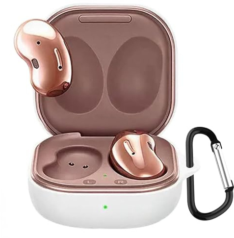 KANOYO Silicone Cover Compatible with Samsung Galaxy Buds FE/2 Pro/2/Live/Pro,Soft Silicone Bluetooth Earphone Case,Shock Resistant with Galaxy Buds FE/2 Pro/2/Live/Pro Case,With Carabiner(White)