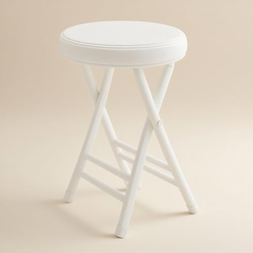 Tragbarer Klapphocker, 50 cm, rund, gepolstert, maximale Belastung 150 kg, ideal für Küche, Esszimmer, Theke, Wohnzimmer – stilvolles weißes Design