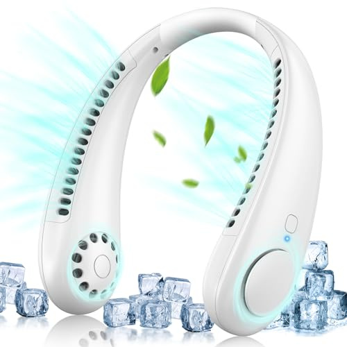 Neqraxis Ventilador de Cuello Sin Aspas Seguro, Ventilador Portátil 2600mAh, 3 Velocidades Ajustables, Ligero 230g, 360° Aire Frío, USB-C Recargable para Viajes/Deporte/Oficina
