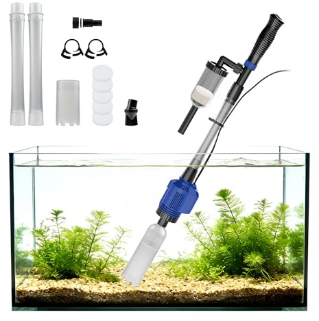 NICREW 3 en 1 Aspirador Automático para Acuario, Limpiador de Grava con Esponja de Filtro, Aspirador de Grava Eléctrica Adecuada para Acuarios Medianos y Grandes, 800 L/H, 16W