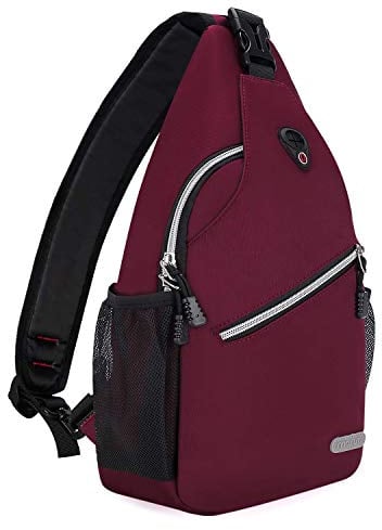 MOSISO Brusttasche Sling Bag Sling Rucksack Schulterrucksack,Polyester Multipurpose Crossbody Schultertasche Umhängetasche Sporttasche Reise Wander Daypack für Herren Damen, Weinrot,Mittel