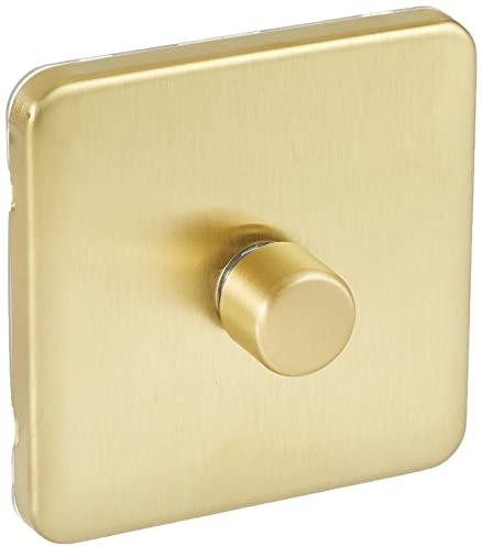 Schneider Electric Lisse Screwless Deco - Single Universal 2 Way Dimmer Light Switch, 400W/VA, GGBL6012CSBS, Satin Brass