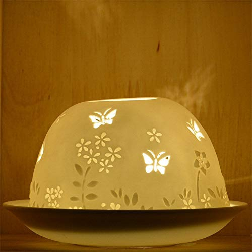 Nordic Lights Teelichthalter, Schablone, Schmetterling, Teller, Spitze, Geschenkidee, Kerzenzubehör, Porzellan, 9 x 9 x 9 cm