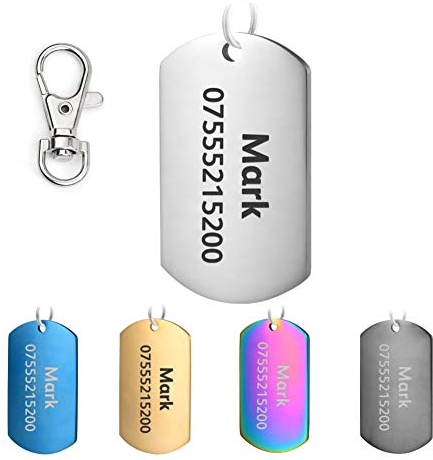 KSZ Hundemarke mit Gravur,ID Tag für Hunde und Katzen,Rostfreier Stah Knochen Rundes Rechteck Herzform 5 Farben (Rechteck, Silber)