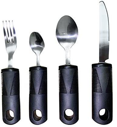 OR8 Wellness 4-Piece Stainless Steel Cutlery Set, Easy Grip Handles, Portable & Discreet, Ideal for Disabled, Elderly, Arthritis, Limited Hand Movement