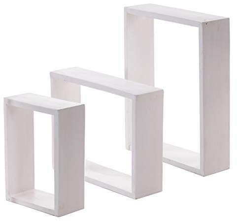 DESIGN DELIGHTS 3ER Set MASSIVHOLZ Wand Regale CUBEN | Recyclingholz, Shallac lackiert, Höhe 35-50 cm | Wandregal Set, Vintage Regale in 3 Größen | Farbe: 06 weiß-Landhaus