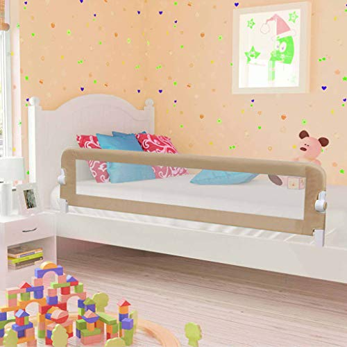 Wakects Baby Bettgitter,Kinderbettgitter klappbar Kinderbett Fallschutz Bett Rausfallschutz luftiges Netz für das Kinderbett Taupe 180x42 cm Polyester