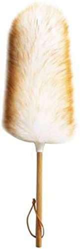 Plumero de lana de corderos con mango de madera maciza, cómodo agarre plumero natural para pantalla de limpieza, ventiladores de techo, etc