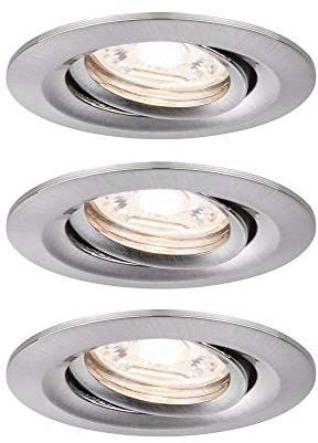 Paulmann 94295 Nova Mini LED Einbauleuchte Coin Rund Schwenkbar 3 x 4 W Deckeneinbaustrahler, Aluminium Warmweiß 2700K, 12 W, Schwenkbar, IP23, Eisen Gebürstet, 3er Set