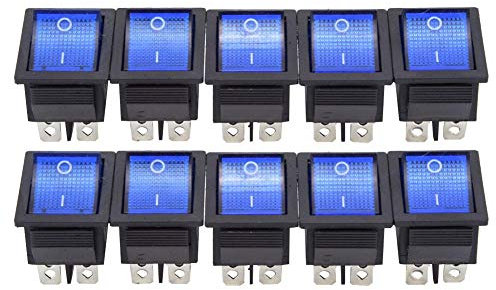 Wippschalter, 10 Stück Mini 2-Positionen Ein/Aus leichtem Kippschalter, KCD4 6-poliger langlebiger Schalterknopf, AC 16A 250V / 20A 125V, für Haushaltsgeräte Auto Motorradboote, Blau