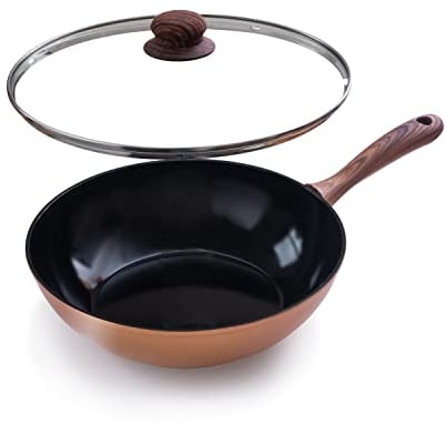 nuovva Non Stick Induction Wok Pan – Deep Stir Fry Pan with Glass Lid – 28 cm Frying Pan