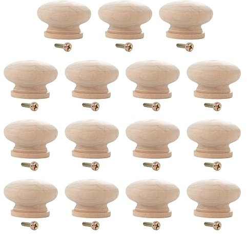 Healifty 15pcs Drawer Knobs and Pulls Wooden Round Shaped Drawer Handles Cabinet Knobs for Home 45mm