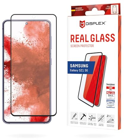 Displex Schutzglas für Galaxy S21 5G (10H), Edge-to-Edge, Eco-Montagerahmen | DISPLEX Premium Glass, maximale Abdeckung, schwarzer Rand, 10H Panzerglas, Bruchschutz, kratzfest, kristallklar, Anti-Shock