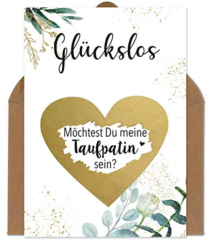 OWLBOOK Rubbelkarte Taufpatin Fragen - Willst Du Meine Taufpatin Sein - Karte Mit Rubbelherz Gold Geschenkideen Für Die Patin Zur Taufe