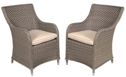 Dellonda Chester Rattan Wicker Garden Dining Chairs with Cushion, Brown - DG64